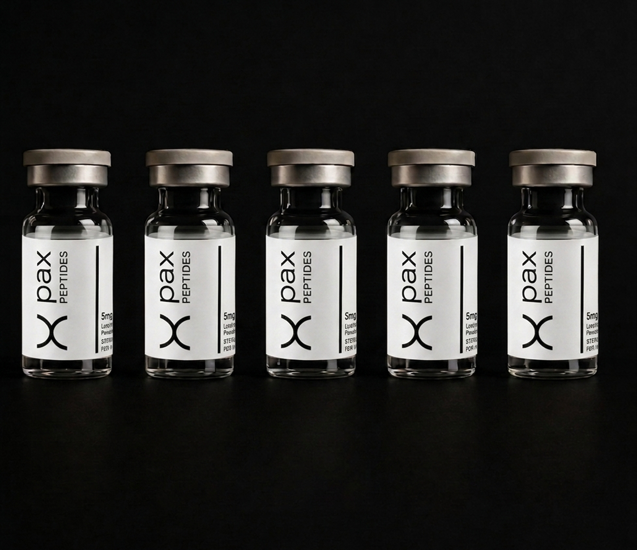 Five Pax Peptides research vials